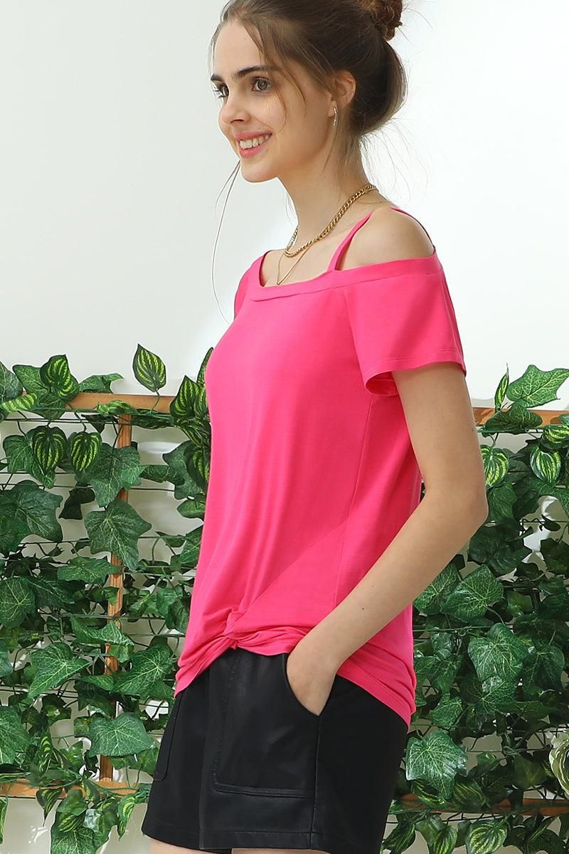BOAT NECK MODAL SHORT SLEEVE T SHIRT TOP - Doublju