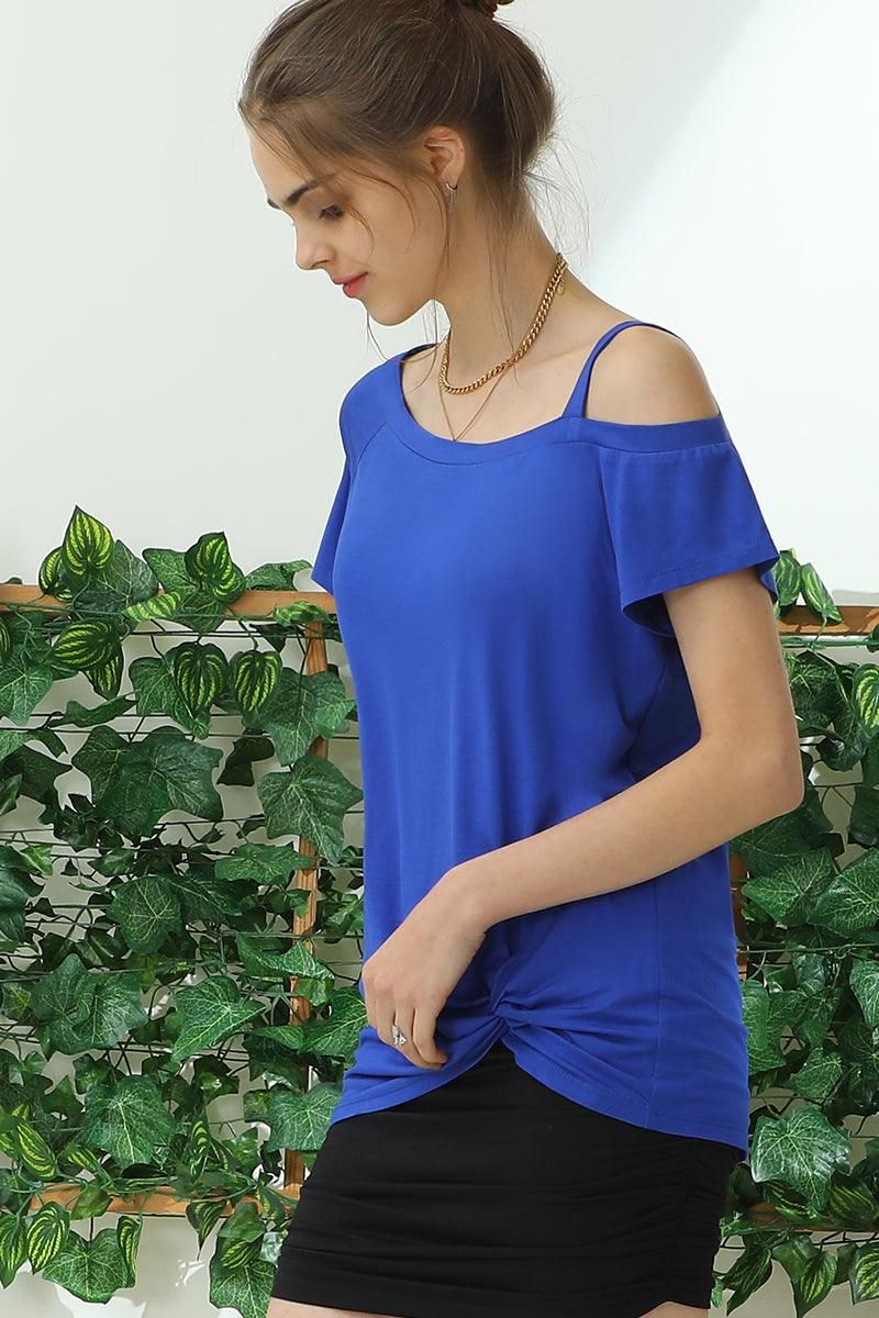 BOAT NECK MODAL SHORT SLEEVE T SHIRT TOP - Doublju