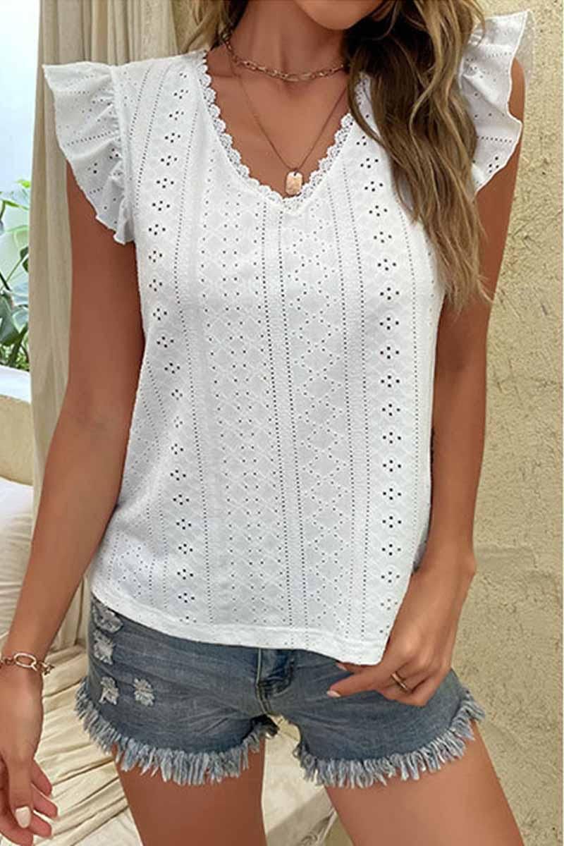PUNCHING LACE ANGEL WINGS SLEEVE TUNIC TOP - Doublju