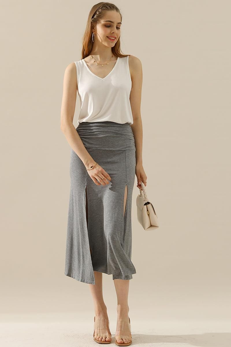 V NECK WIDE SLEEVELESS SOLID TEE SHIRTS TOPS - Doublju