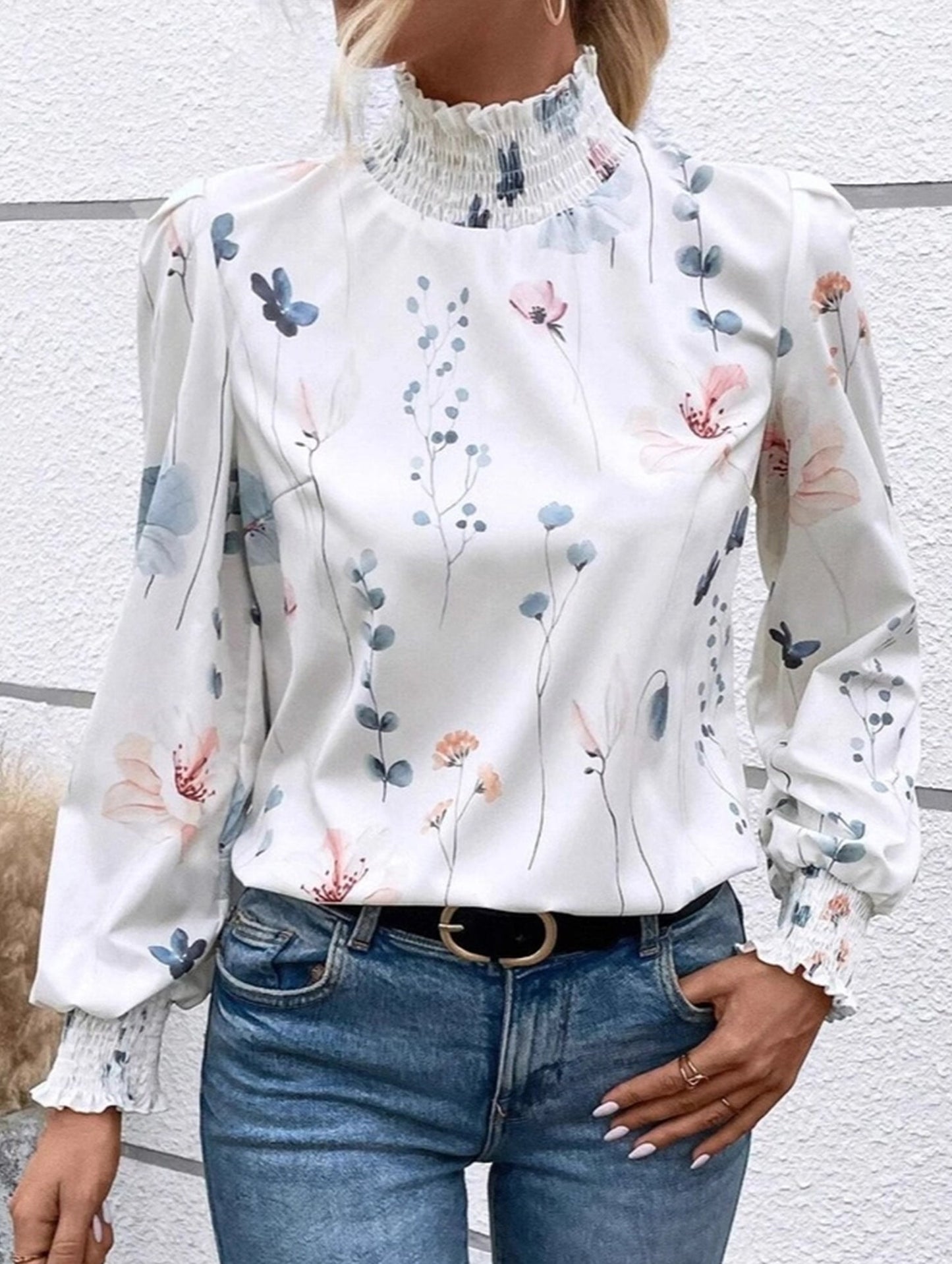 Retro Bohemian Print Turtleneck Long Sleeve Top