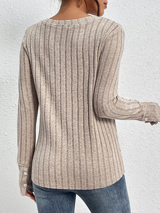 Casual Lace Panelled V-Neck Long-Sleeved Top