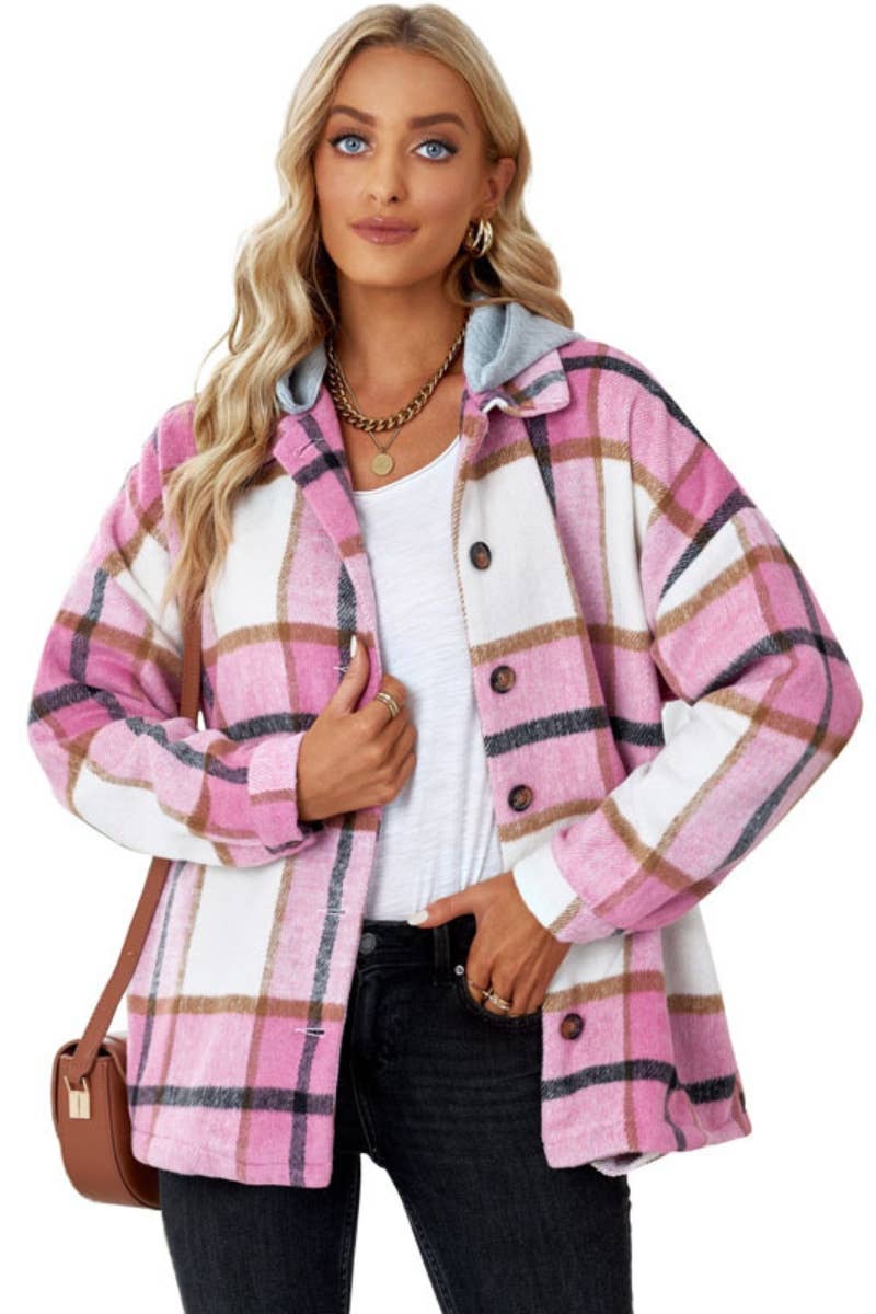 CWTSTL2383_PLAID HOODED LONG-SLEEVED SHIRT JACKET