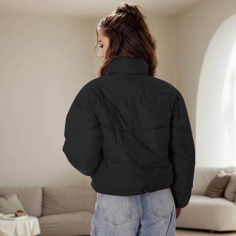 CONTRASTING COLOR ZIPPER STAND-UP COLLAR JACKET