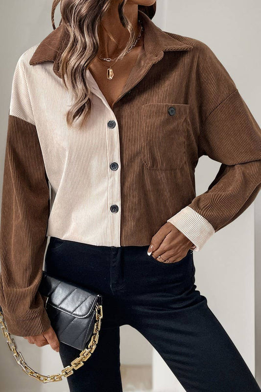 CWTBLL3716_AUTUMN AND WINTER CONTRAST COLOR LAPEL THIN COAT