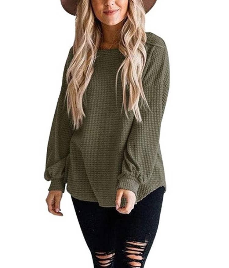 CWTTL1206_Long Sleeve Round Neck Knitted Loose Pullover Top
