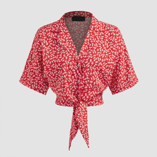 FLORAL LAPEL BLAZER COLLAR SHORT-SLEEVED SHIRT