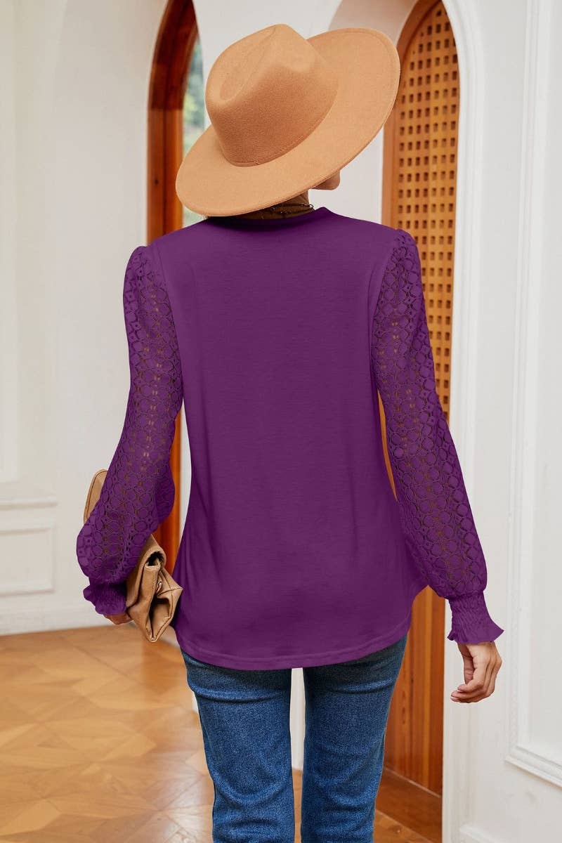 CWTBLL2692_FALL COMMUTER LACE LONG-SLEEVED BAGGY TOP