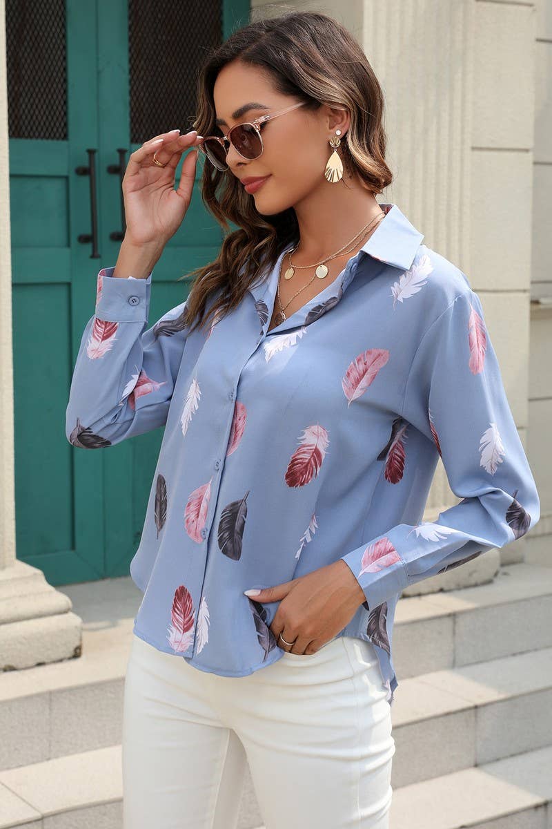 CWTBLL0702_Button Down Casual Long Sleeve Print Top