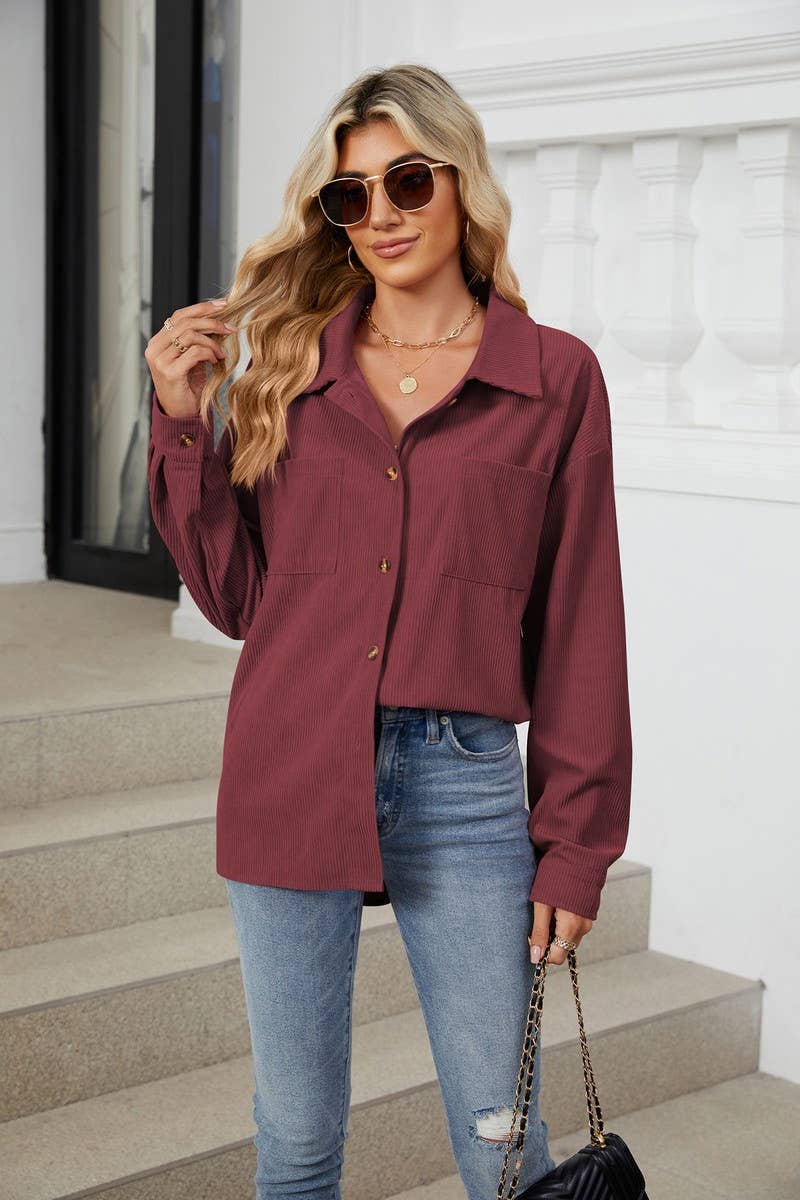 CWOBL0187_COLLAR POCKET COLLAR SOLID COLOR SPLICING SHIRT