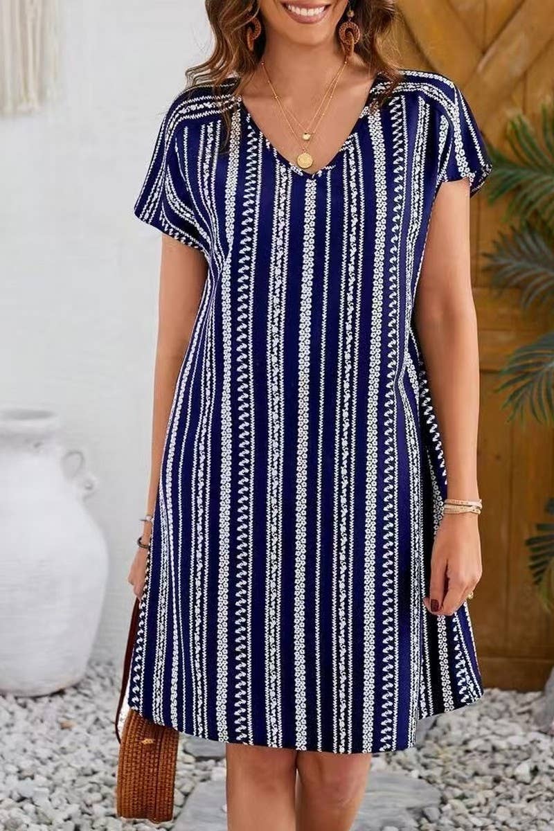 CWDSD8572_V-NECK FLORAL PRINT SHORT SLEEVE DRESS