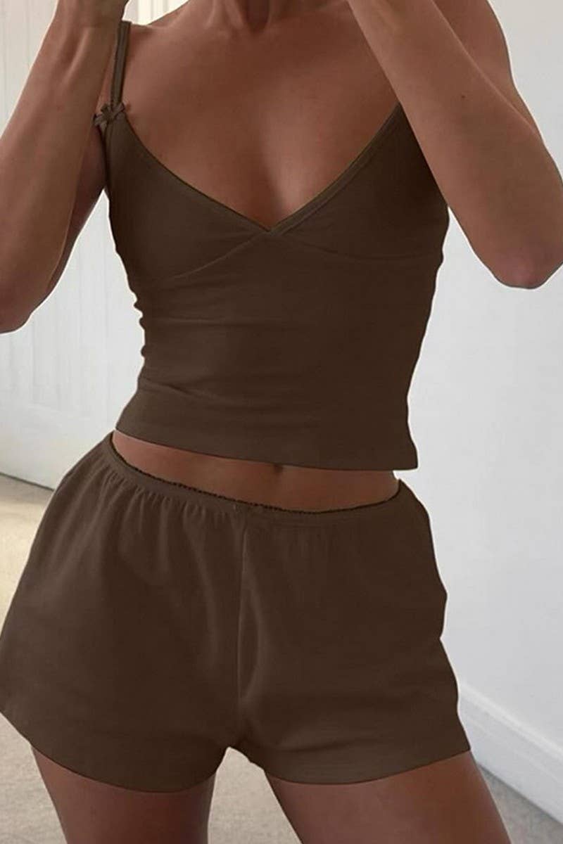 CWSPJ447_BOWKNOT SLIM-FIT PAJAMAS AND SHORTS SET