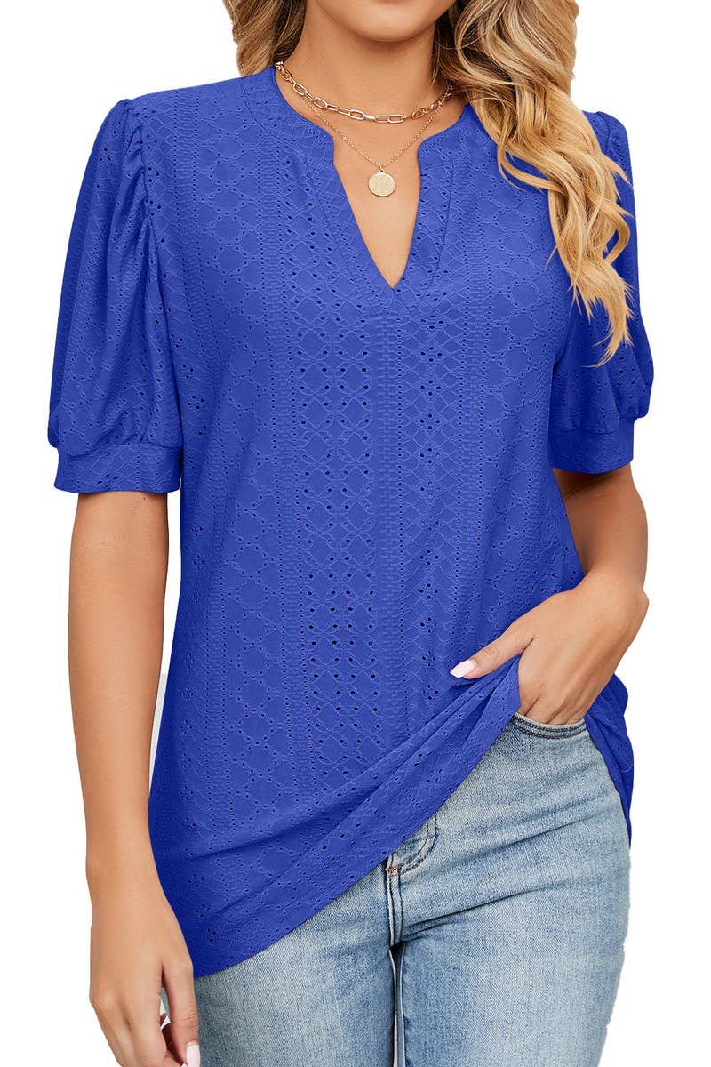 CWTTS1354_SUMMER CASUAL V-NECK SOLID COLOR LOOSE T-SHIRT