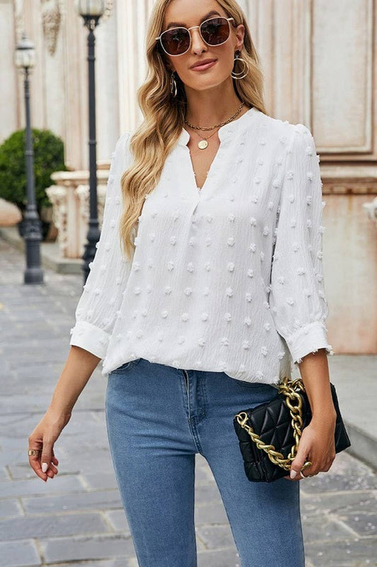 CWTBLL0802_FUR BALL CASUAL CHIFFON MID SLEEVE TOP