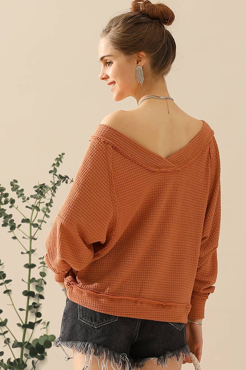 CWTTL1498_BOAT NECK POCKETED PULLOVER SWEATER KNIT TOP