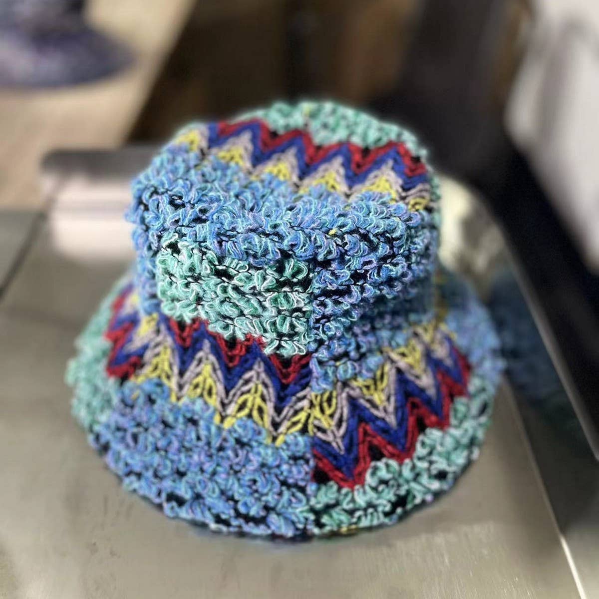 CWAH2213_ETHNIC RETRO COLOR MATCHING KNITTED BUCKET HAT