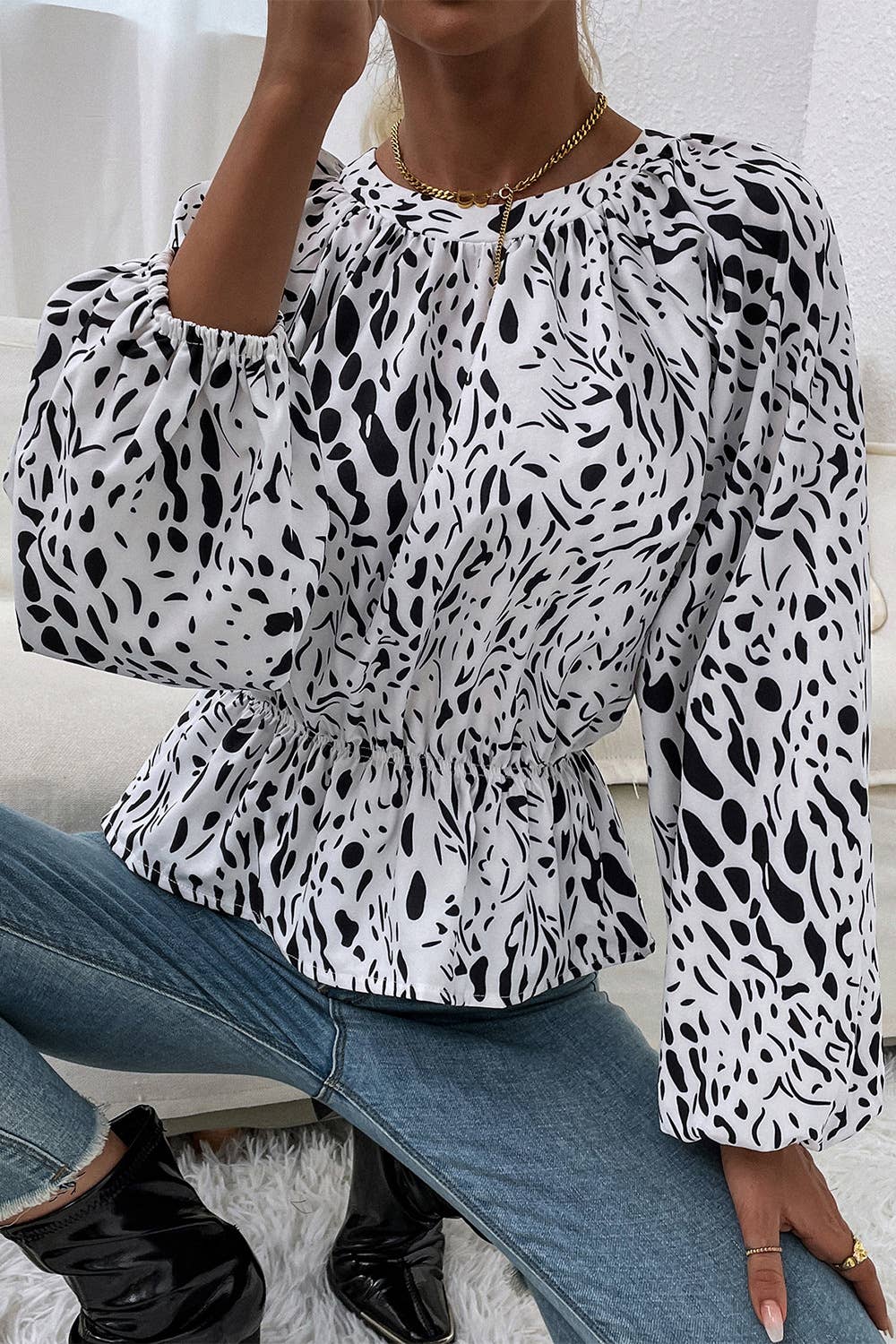CLASSIC LEOPARD PRINT LANTERN LONG SLEEVE TOP