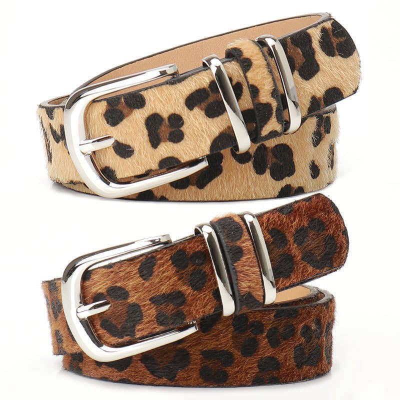 Leopard-print double ring women's belt