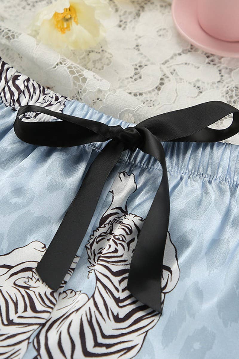 CWSPJ0373_SATIN LEOPARD PRINT LONG SLEEVE SHORTS PAJAMAS