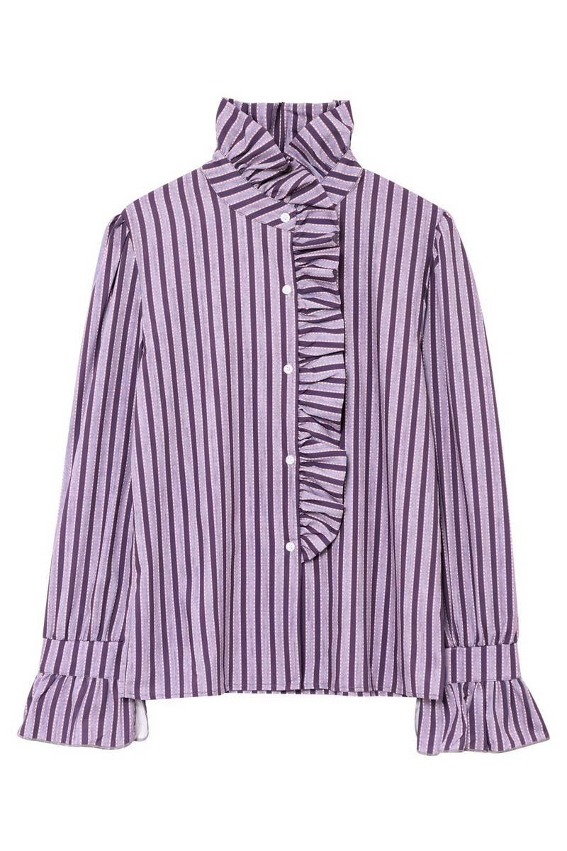 CWTBLL3817_STREET FASHION RUFFLED PLAID LONG SLEEVE SHIRT