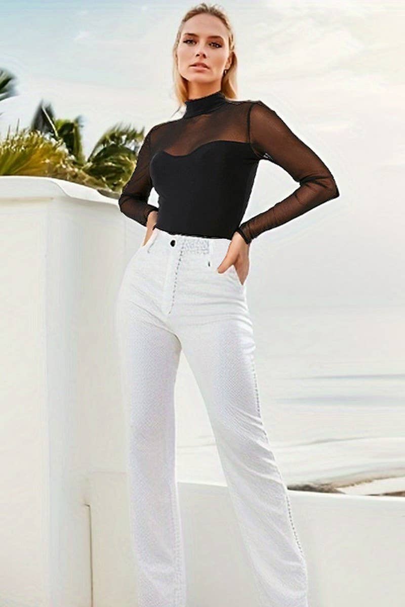 CWSBSL0153_SUMMER BLACK MESH LONG SLEEVE BODYSUIT