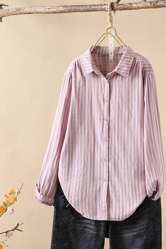 CWTSTL2251_YARN-DYED DOUBLE-LAYER COTTON STRIPED SHIRT