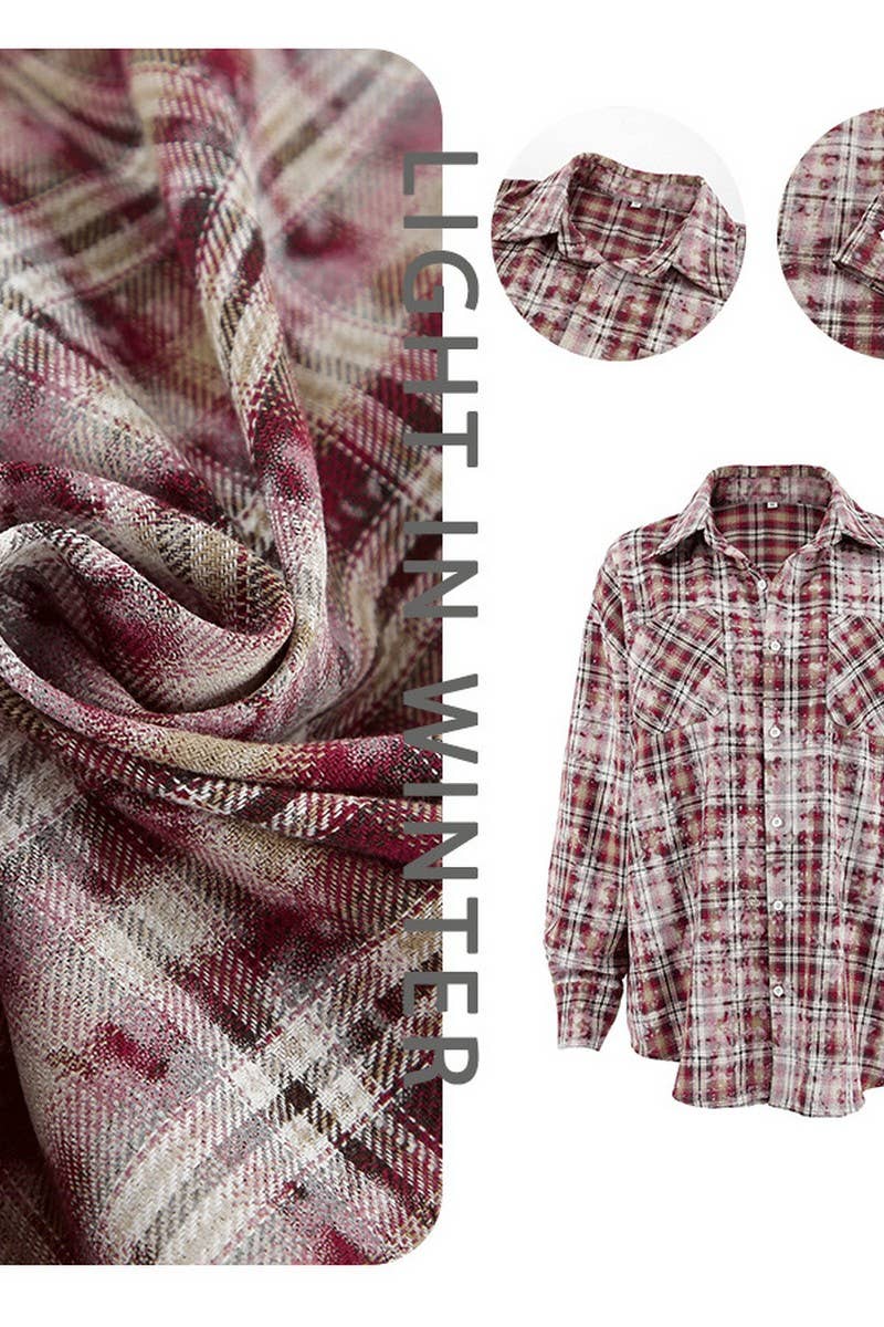 CWTBLL00582_VINTAGE DISTRESSED PLAID LONG-SLEEVED SHIRT