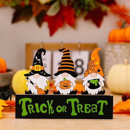 CWMM10243_HALLOWEEN WOODEN GNOME PUMPKIN GHOST DECORATION
