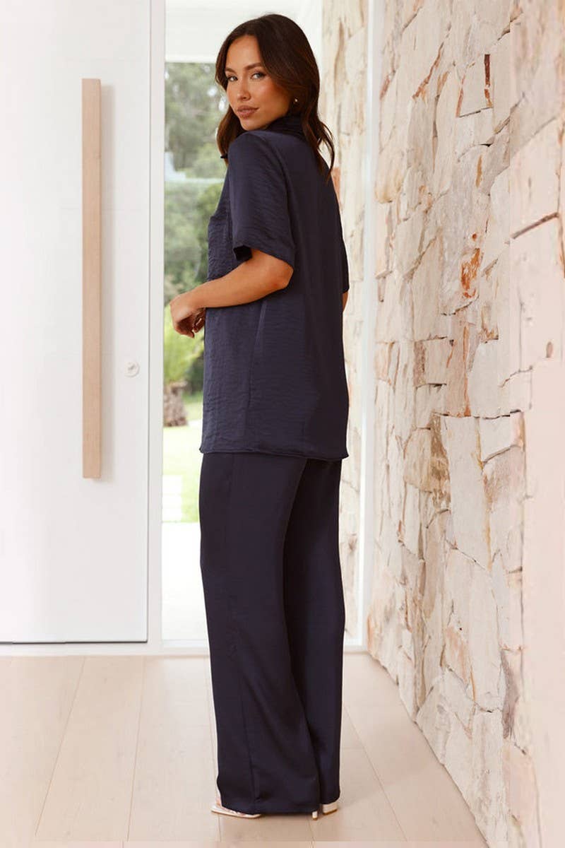 CWSPJ0432_SOLID LAPEL SHORT SLEEVE PAJAMA SET WITH PANTS