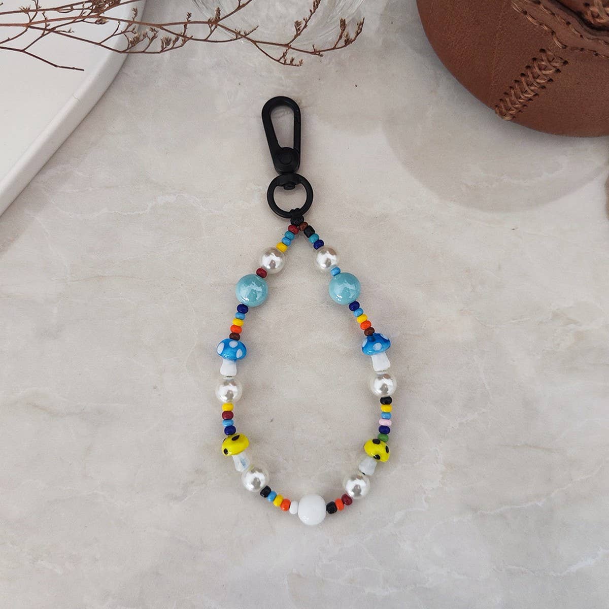 CWMM8724_COLORFUL MUSHROOM BEADED KEYCHAIN PENDANT