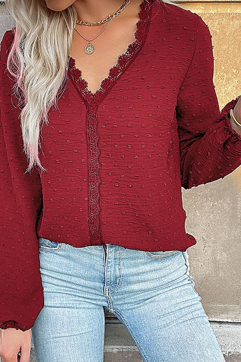 CWTBLL4040_SOLID LONG SLEEVE V-NECK SHIRT TOP