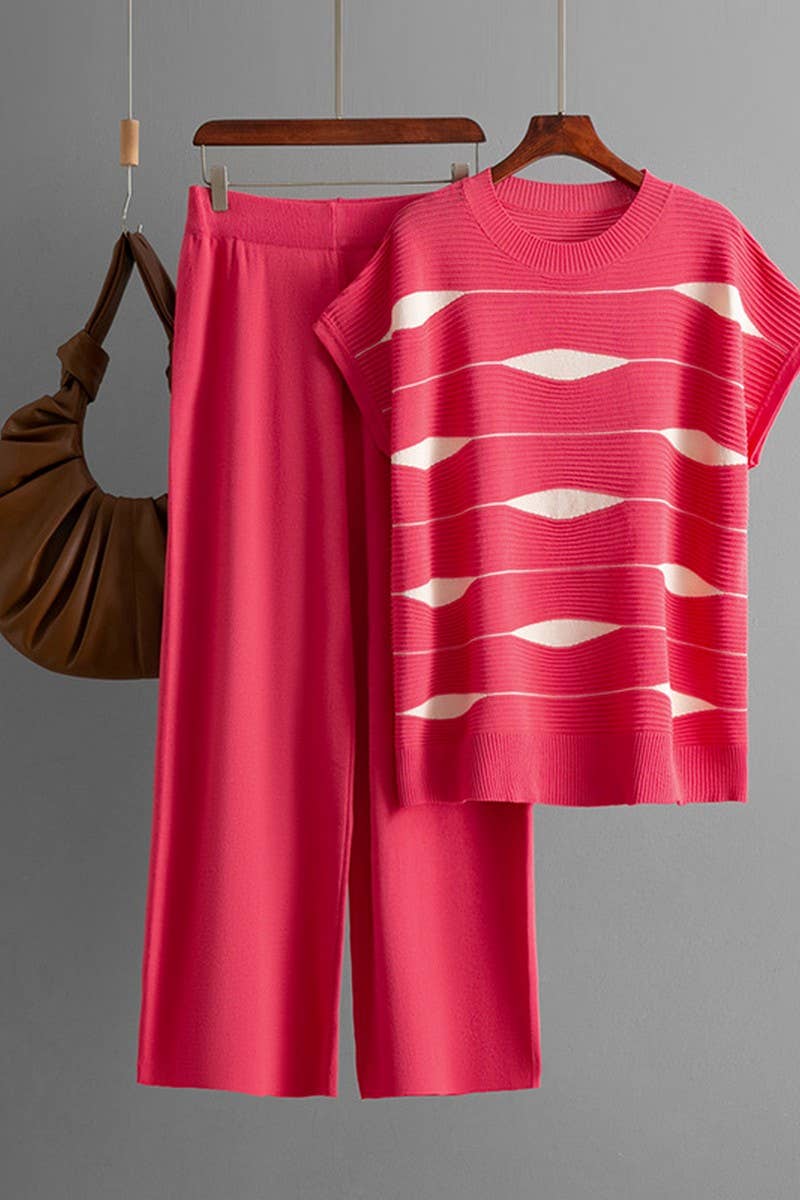 CWSTB00424_STRIPED KNIT TOP & HIGH WAIST WIDE LEG SET