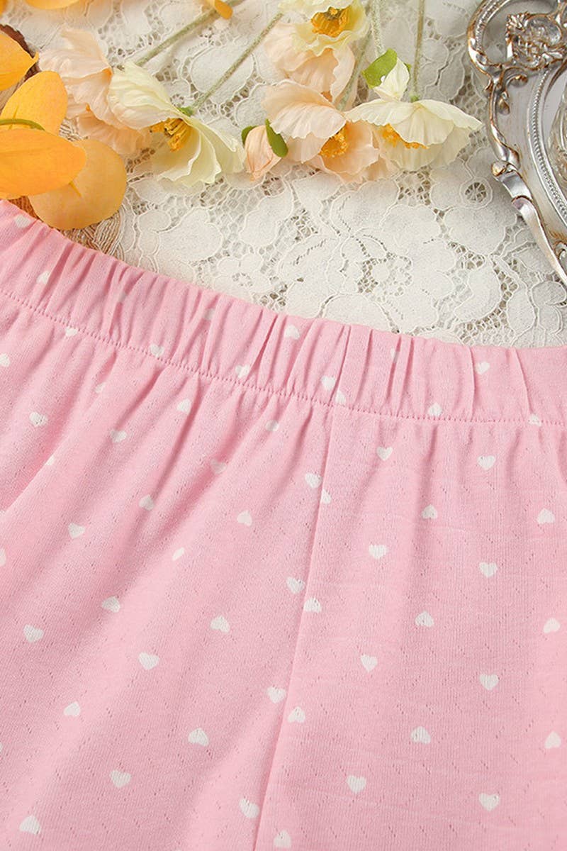 CWSPJ0206_PINK SUSPENDER SHORTS PAJAMAS HOMEWEAR SET
