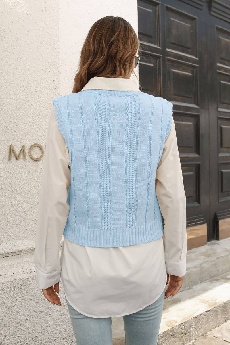 CWOV0486_V-NECK CABLE KNIT SHORT SWEATER VEST