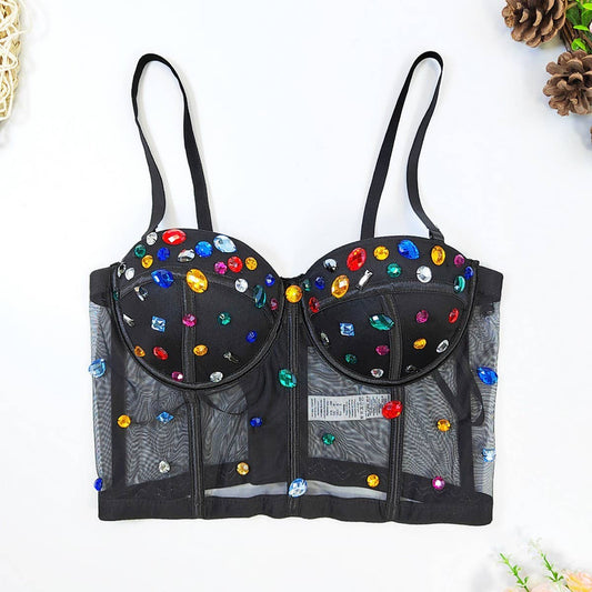 SEXY COLORFUL RHINESTONE FISHBONE CORSET