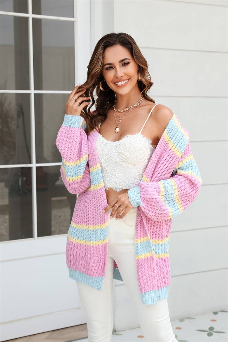 CWOSWL1672_Long Sleeve Casual Open Front Cardigan Sweater