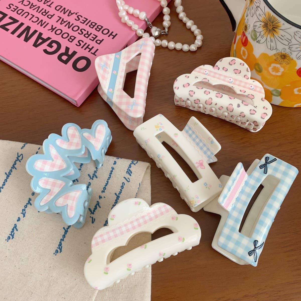 Cute Acrylic Floral Plaid Bow Hair Clip Shark Clip