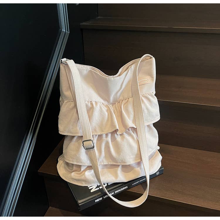 Lotus leaf pleats large-capacity crossbody bag