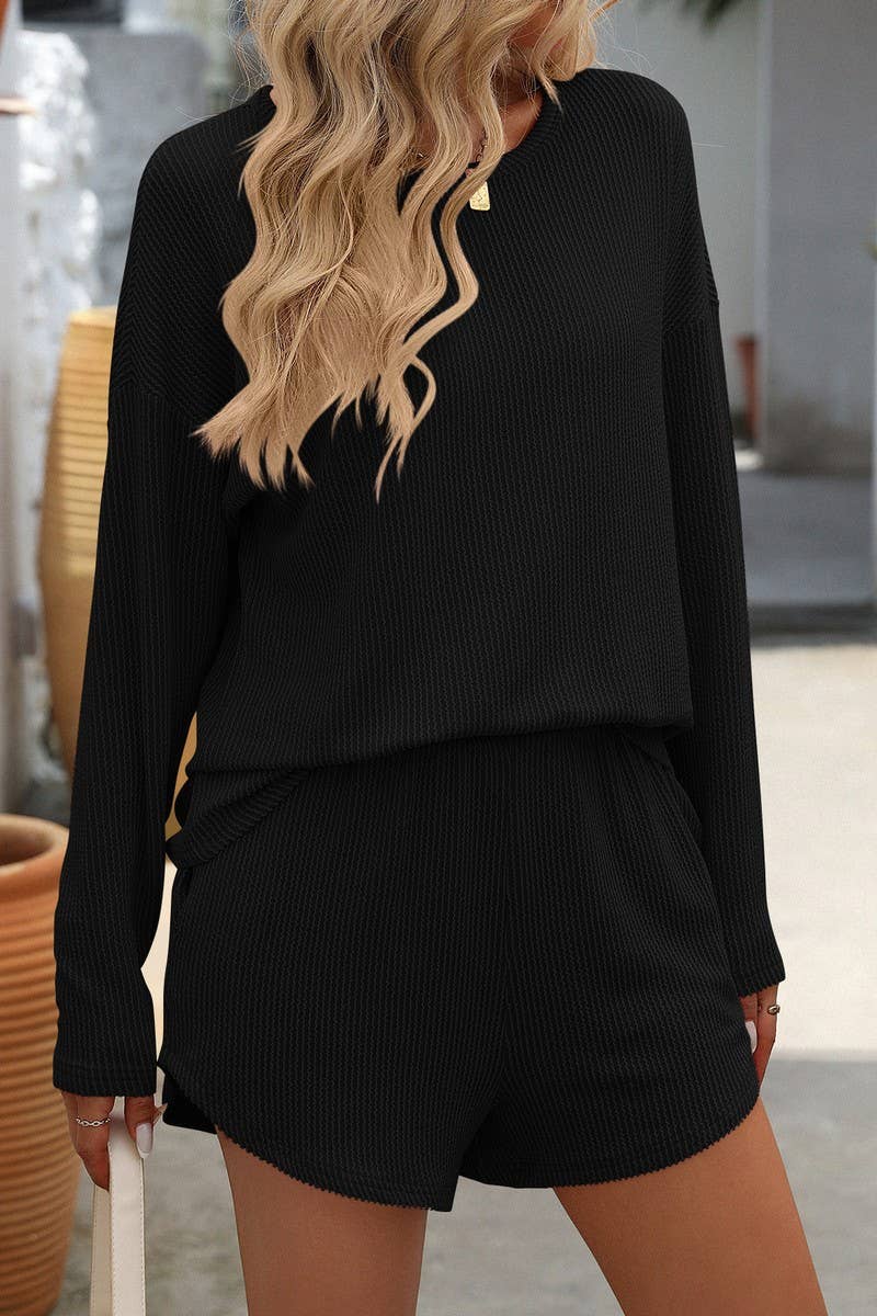 CWSTB1089_LONG-SLEEVED STRIPED SHORTS HOME WEAR SET