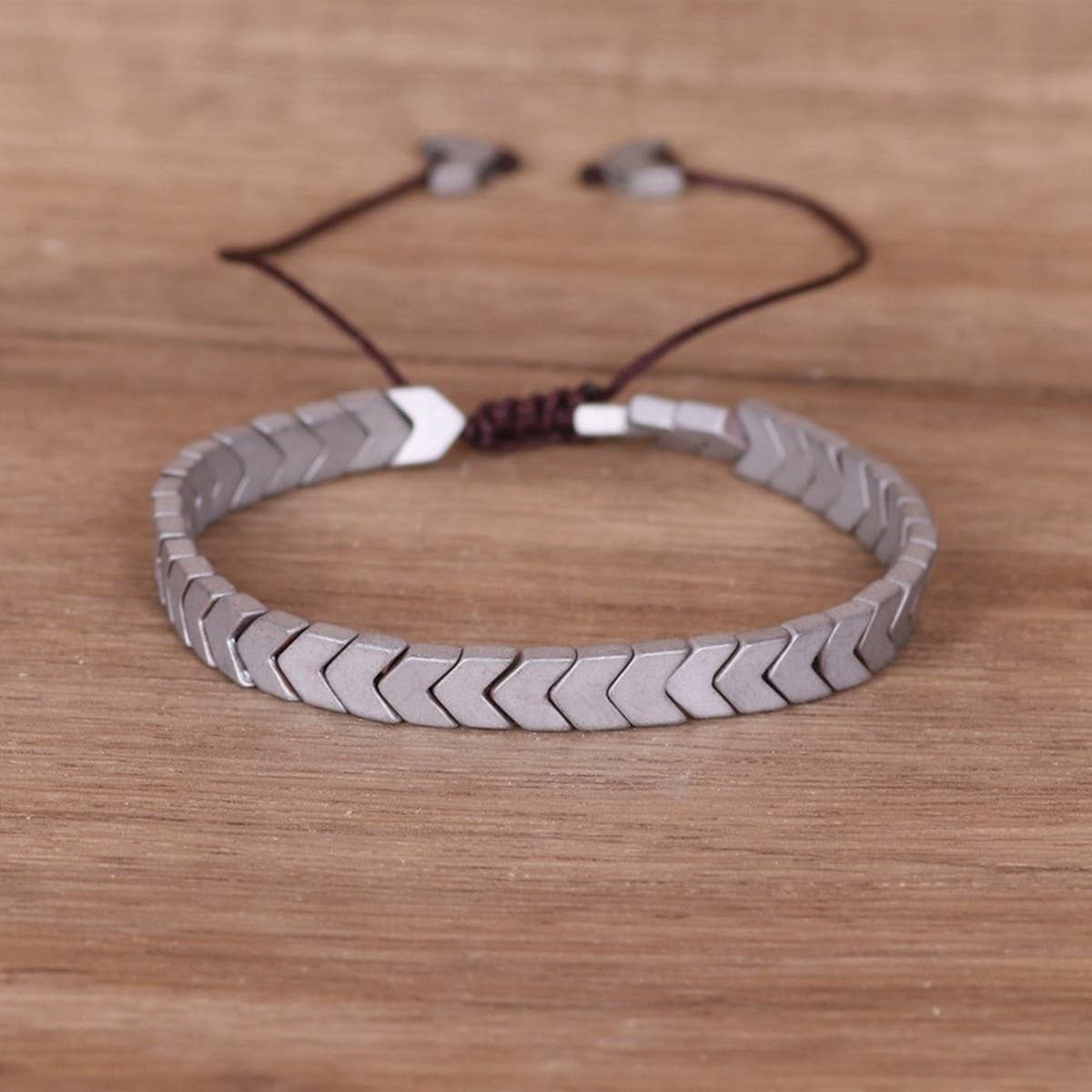 HEMATITE GALLSTONE ARROW BRAIDED BRACELET
