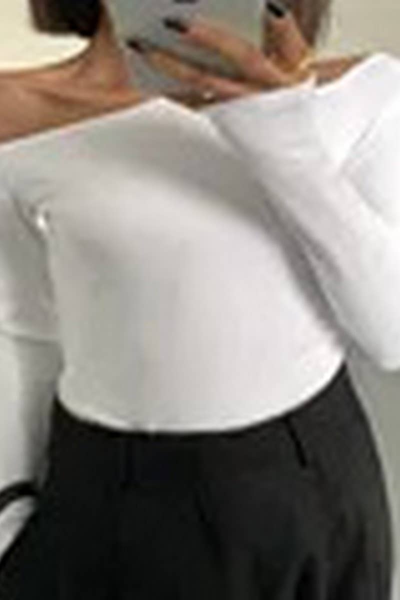 CWTBLL00709_OFF SHOULDER FITTED LONG SLEEVE TEE TOP