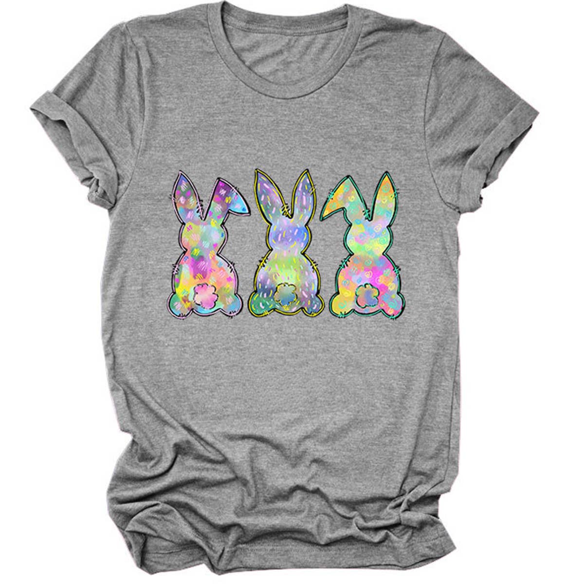 EASTER THREE BUNNIES PRINTED CREWNECK T SHIRT_CWTTS0858