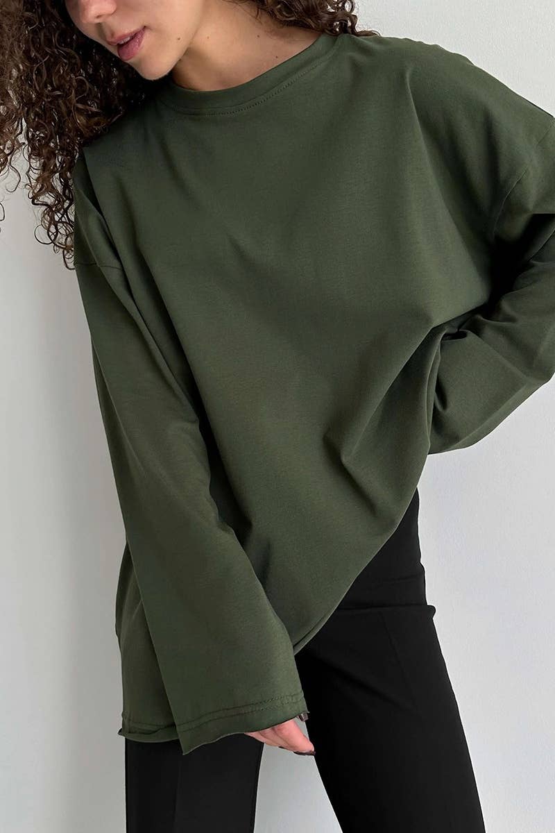 CWTBLL1730_LOOSE COTTON ROUND NECK LONG SLEEVE TOP