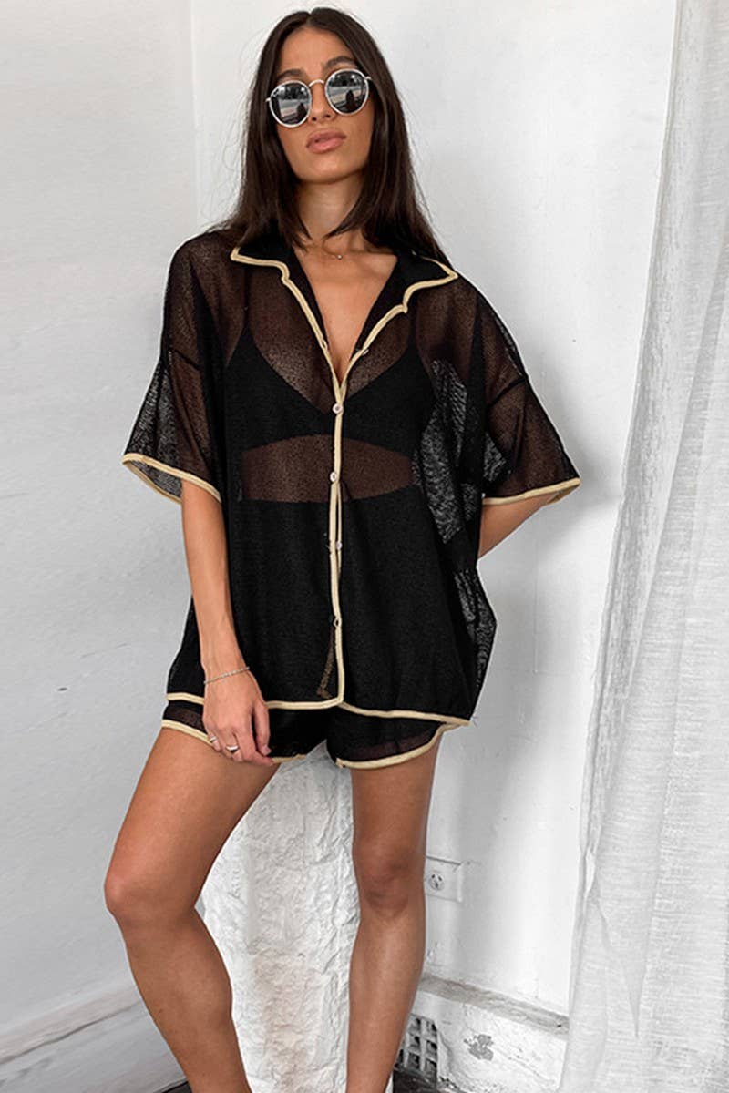 CWSTB347_SOLID COLOR SEE-THROUGH LAPEL CASUAL SUIT