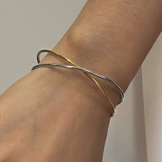 18K Gold & Silver Two-Tone Cross Open Cuff_CWAJE4638