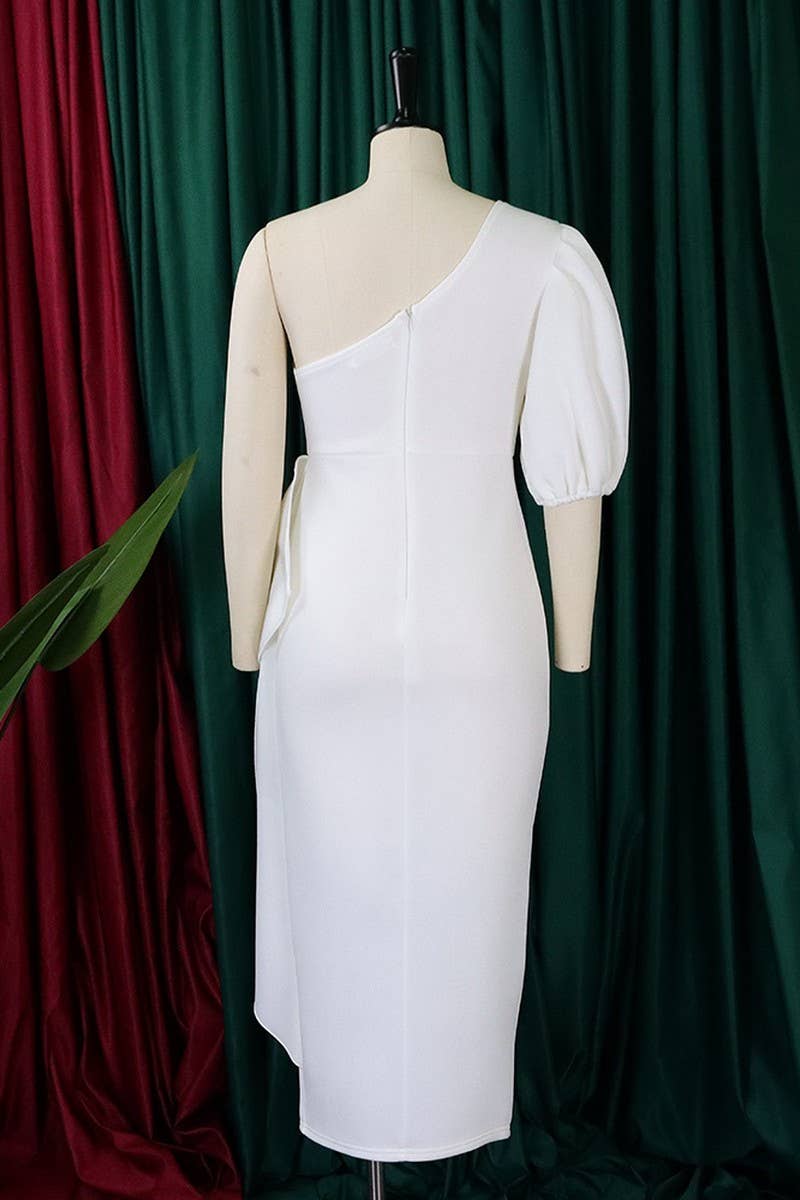 CWDMD1731_PLUS SIZE SLOPE NECK SLIT RUFFLED MIDI DRESS