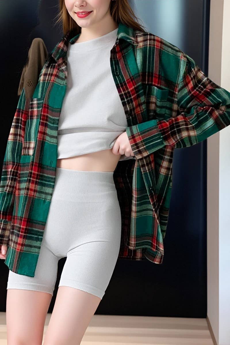 CWTBLL00628_RETRO LONG-SLEEVED CASUAL LOOSE PLAID SHIRT