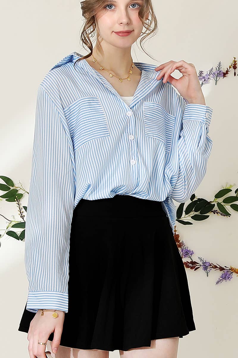 CWTSTL716_Striped Button Down Long Sleeve Collared Shirts