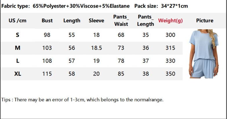 CWSPJ0229_SOLID COLOR STRIPED SHORT SLEEVE HOME WEAR SET