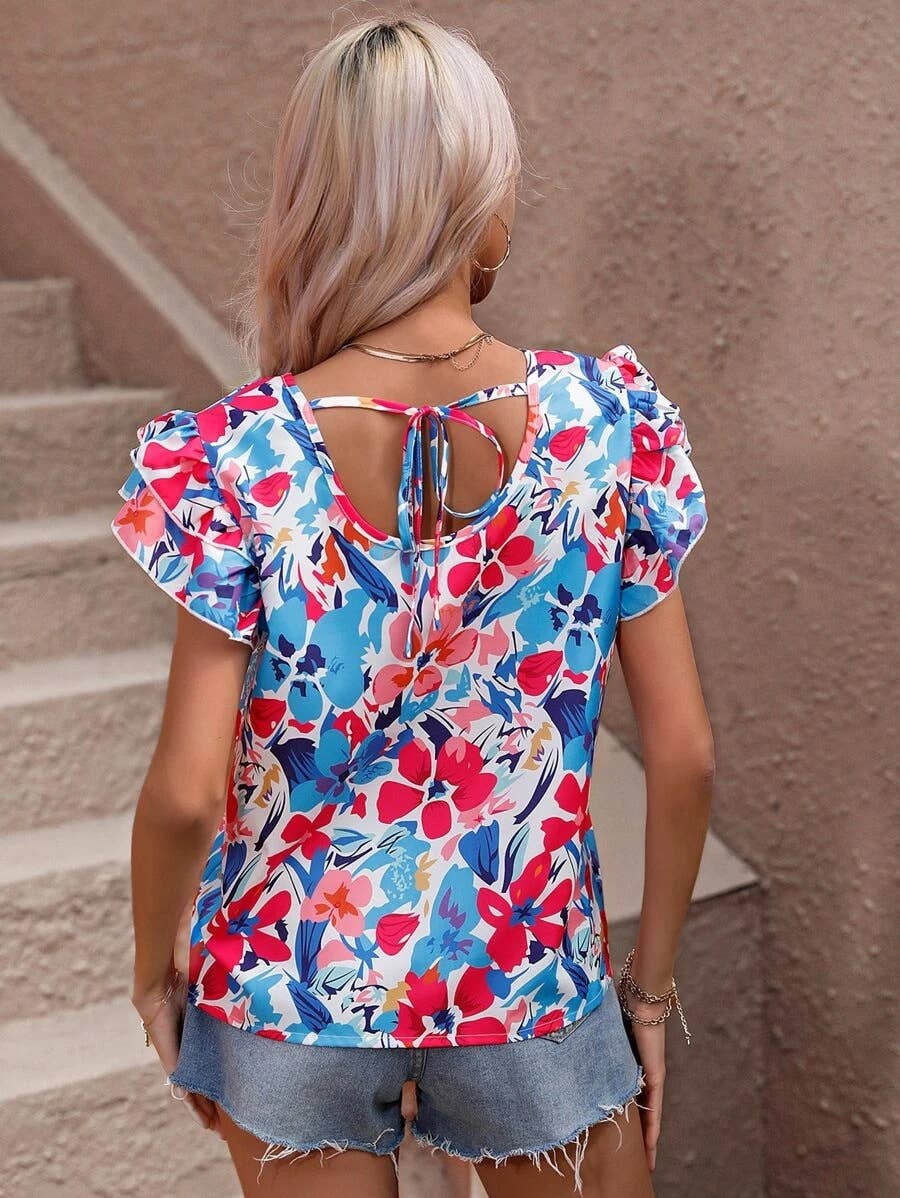 FLORAL DOUBLE-LAYER FLYING SHORT-SLEEVED SHIRT